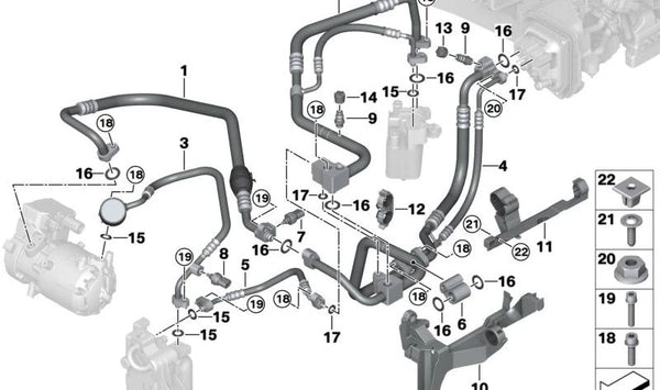 Tubo de refrigerante OEM 64539872120 para BMW (Modelos compatibles: Serie 1 F20, F21 | Serie 2 F22, F23 | Serie 3 F30, F31, F34 | Serie 4 F32, F33, F36 | X1 F48 | X2 F39). Original BMW.