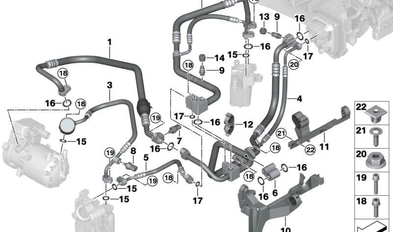 Tubería de refrigerante OEM 64535A35F40 para BMW (Modelos compatibles: Serie 1 F20, Serie 2 F22, Serie 3 F30, Serie 4 F32, Serie 5 F10, Serie 6 F12, X1 F48, X3 F25, X4 F26, X5 F15, X6 F16). Original BMW.