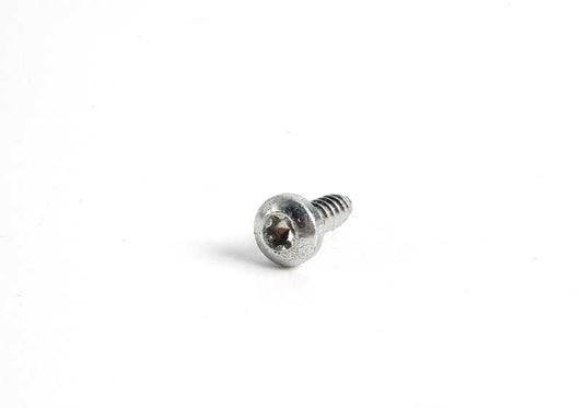 Round head sheet metal screw for BMW E81, E87, E82, E36, E46, E92, F07, F10, F11, F18, F06, F13, E32, E38, F01N, F02N, F04, E53, E70, F25, F26, E52 (OEM 07147117570). Genuine BMW.