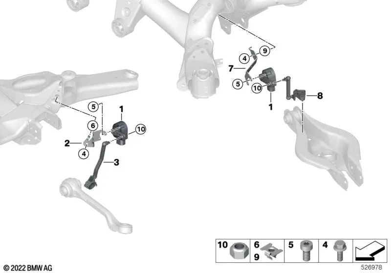 Varilla de ajuste derecha trasera para BMW (OEM 37148847422). Original BMW.