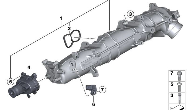 Conducto de admisión con control de válvula para BMW Serie 5 F10, F11, Serie 7 F01N, F02N, X5 E70N, F15, X6 E71, F16 (OEM 11618515685). Original BMW