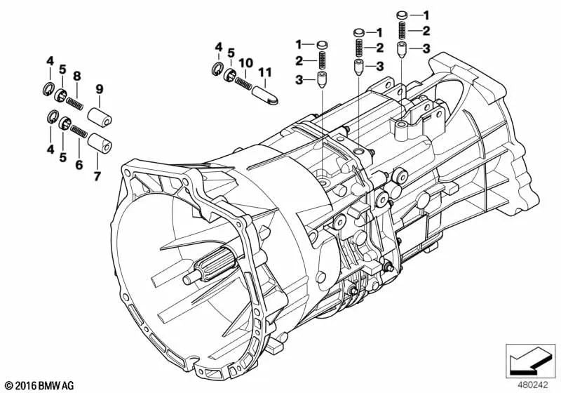 Muelle de presión para BMW E36, E46, E90, E91, Serie 5 E34, E39, E60, E61, Serie 6 E63, E64, Serie 7 E32, E38, X1 E84, X5 E53, Z4 E85, E86 (OEM 23311224819). Original BMW