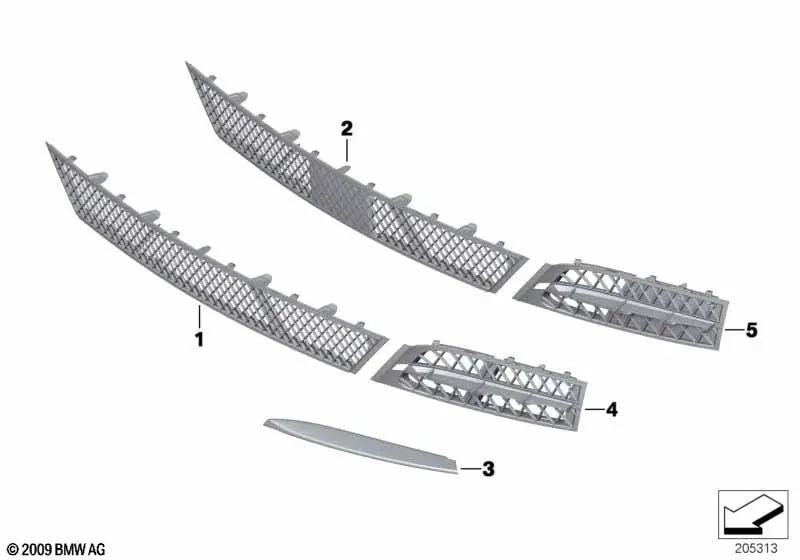 Barra decorativa derecha para BMW Serie 5 F07 (OEM 51117172370). Original BMW