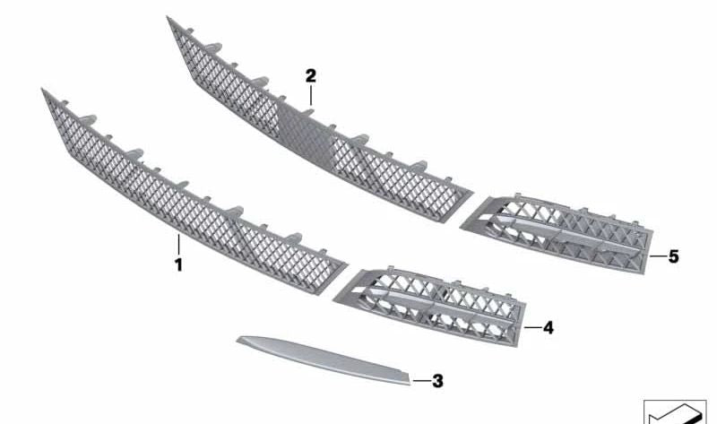 Partially closed air intake grille left for BMW 5 Series F07 (OEM 51117200735). Original BMW