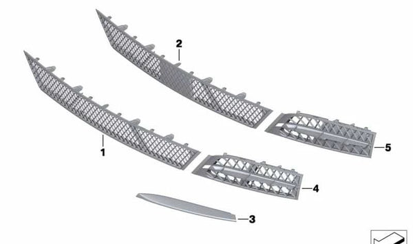 Rejilla de entrada de aire derecha parcialmente cerrada OEM 51117200736 para BMW F07 (Serie 5 GT). Original BMW.