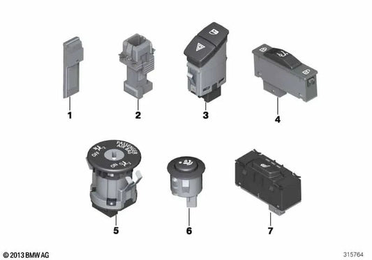 Hazard Warning Light Switch / Central Locking for BMW F20, F21, F22, F23, F30, F31, F34, F35, F87, F80, F32, F33, F36, F82, F83 (OEM 61319231786). Original BMW