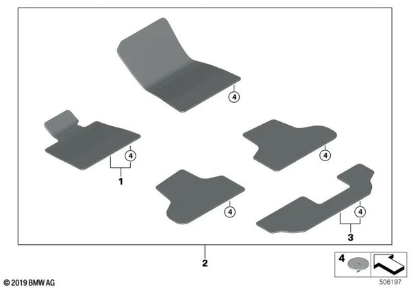 Alfombrilla 3ª fila de asientos para BMW G05, G05N (OEM 51475A40B14). Original BMW.