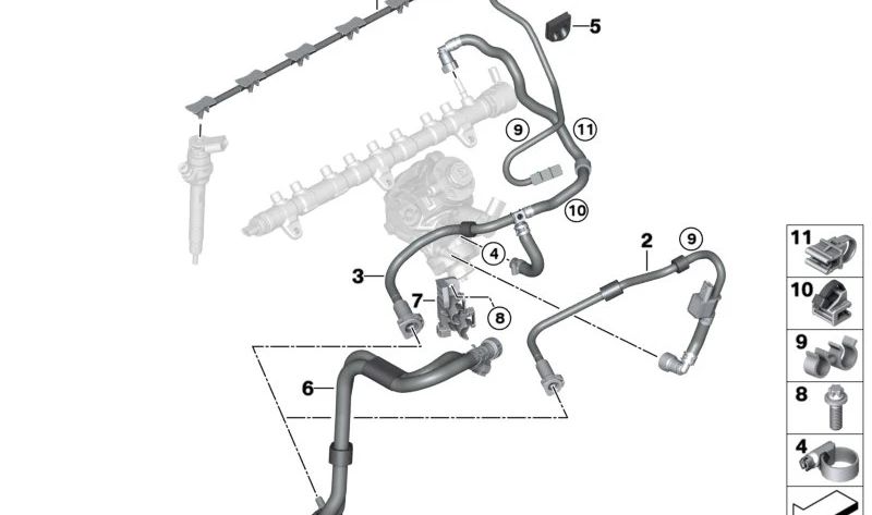 Fuel Return Line for BMW G70, G05N, G06N, G07N (OEM 13538477811). Original BMW