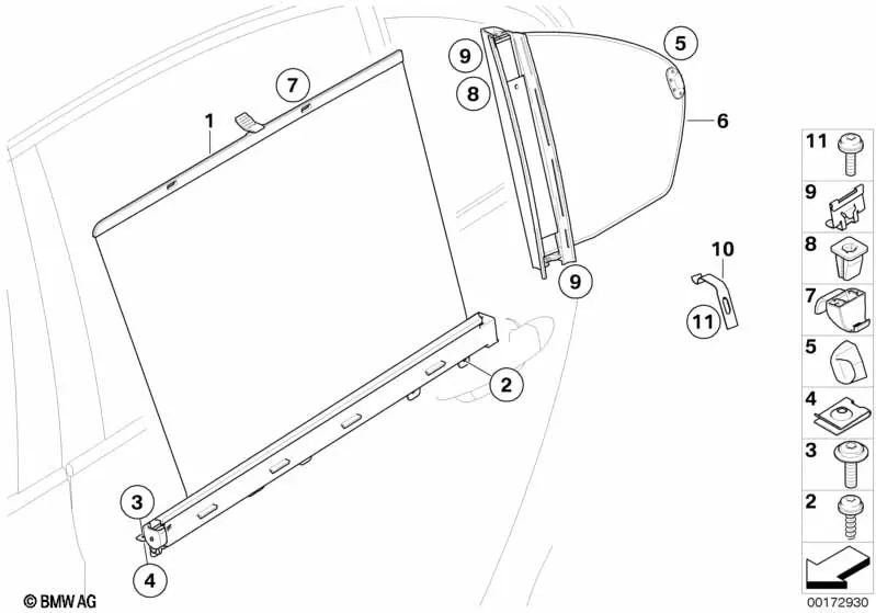 Cortina Solar para Puerta Trasera Derecha BMW E60. Original BMW.