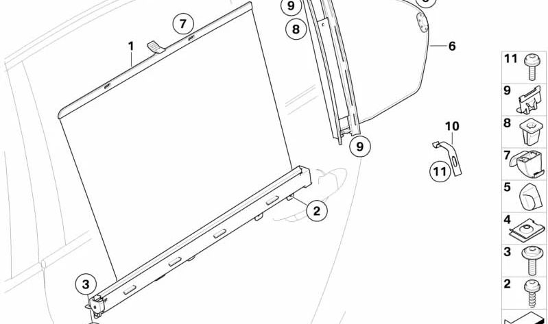 Estor de protección solar para BMW Serie 5 E61 (OEM 51357079395). Original BMW