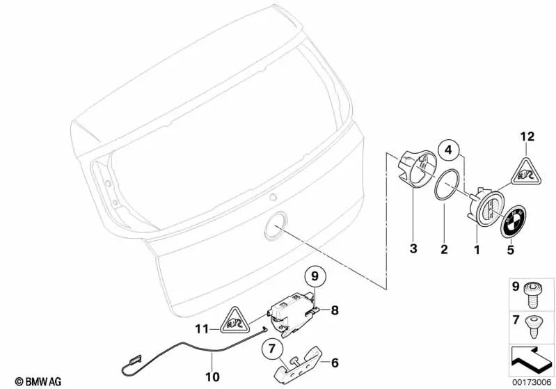 Cierre del Portón Trasero para BMW E81, E82, E87, E87N, E88, E90, E90N, E92, E92N (OEM 51247078167). Original BMW