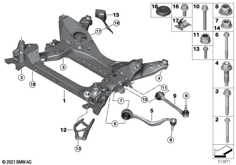 Brazo de suspensión delantero derecho para BMW X3 G01, G01N, X4 G02, G02N (OEM 31106870972). Original BMW