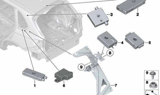 Soporte TCB/Antena de Emergencia para BMW X5 F15, F85, X6 F16, F86 (OEM 65159271754). Original BMW