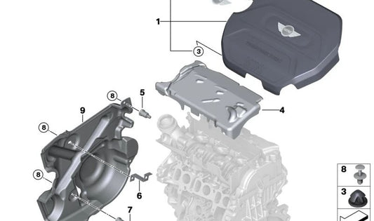 Capa acústica do motor OEM 11148511374 para BMW F54, F55, F56, F57, F60. BMW originais.