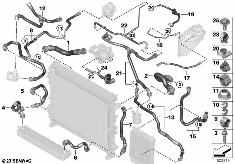 Expansion pipe for BMW X5 F95, X6 F96 Series (OEM 17128071770). Original BMW.