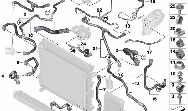 Tubo del Depósito de Compensación a la Culata para BMW F95, F96 (OEM 17128089677). Original BMW