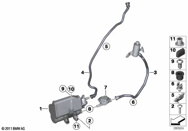 Tubo de ventilación operativa para BMW Serie 3 F30, F31, F35N, Serie 4 F32, F33N, F36, F83 (OEM 16137478313). Original BMW