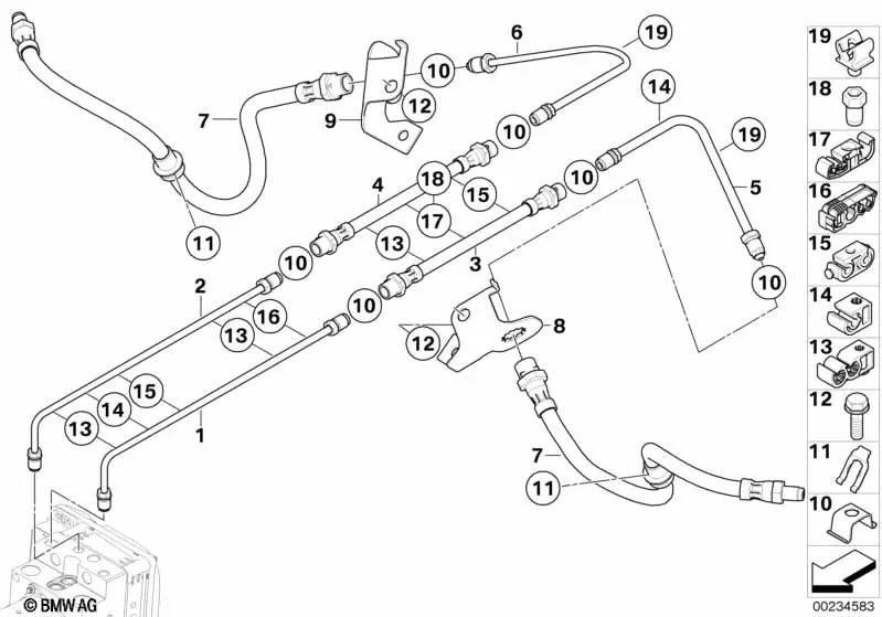 3-Wege-Bremskanalhalterung für BMW X5 E70, X6 E71, E72, E70N (OEM 34326779758). Original BMW.