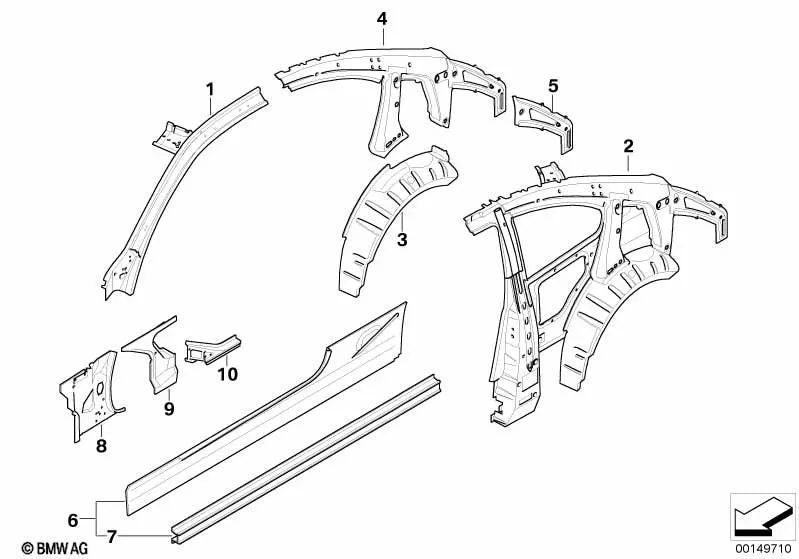 Pasarruedas exterior trasero derecho para BMW Serie 3 E92, E92N (OEM 41007168960). Original BMW