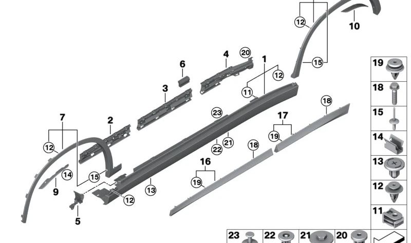 Moulage arrière droit OEM 51138067708 pour BMW F48. BMW d'origine.