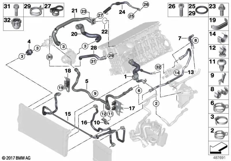 Kühlmittelschlauch für BMW F07, F10, F11, F06, F12, F13, F01, F02 (OEM 17127600836). Original BMW.