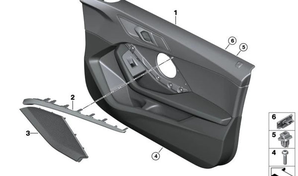 Revestimiento de puerta delantero derecho para BMW Serie 2 F44 (OEM 51419893910). Original BMW