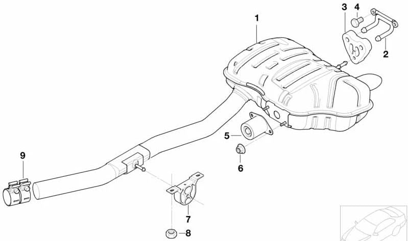 Heck -Schalldämpfer für BMW 3 E46 -Serie (OEM 18317787764). Original BMW.