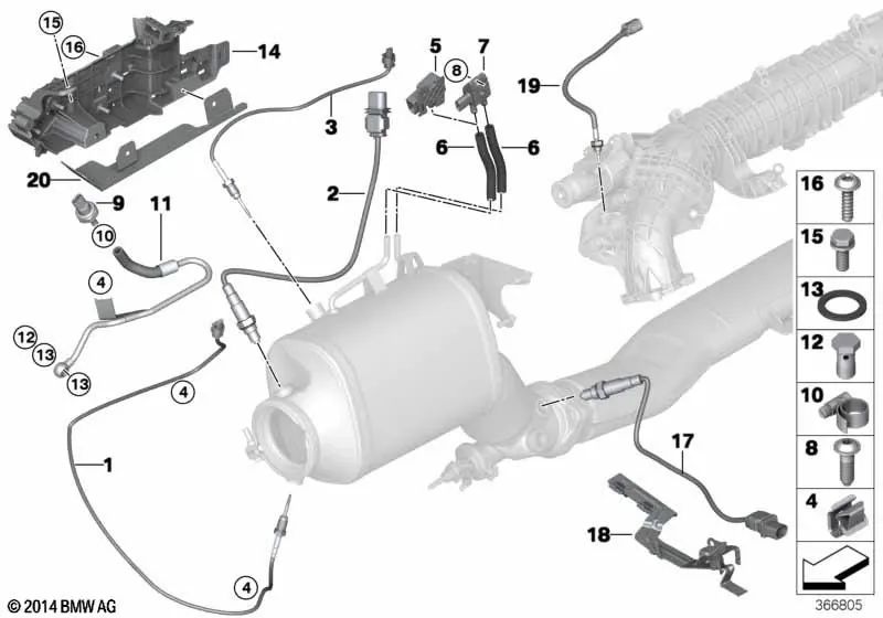 AGR-Temperatursensor für BMW 5er F10N, 7er F02N, X5 F15 (OEM 13628574358). Original BMW.