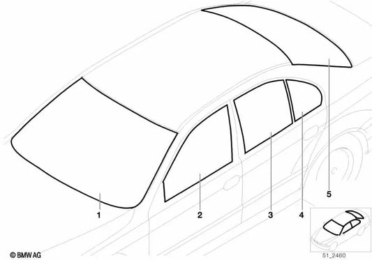 Parabrisas Infrarrojo Verde con Banda Verde para BMW E39 (OEM 51318238668). Original BMW