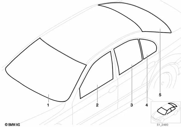 Parabrisas Infrarrojo Verde con Banda Verde para BMW E39 (OEM 51318238668). Original BMW