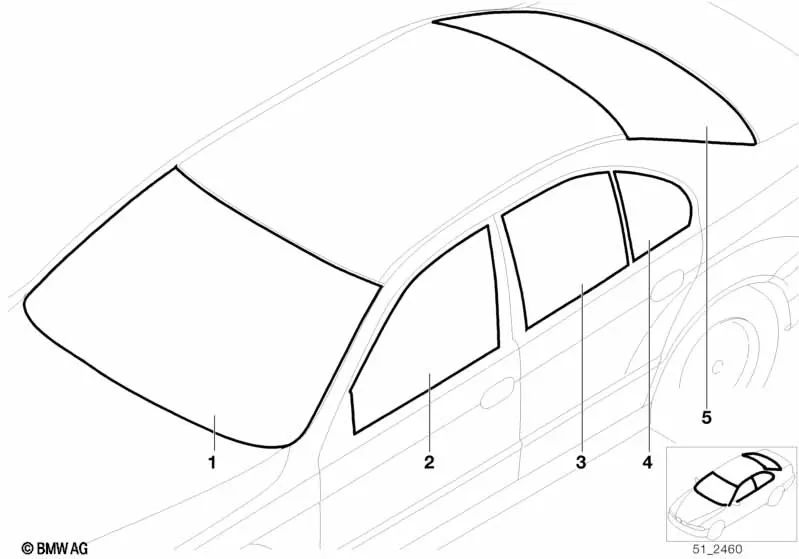 Green windscreen with green stripe for BMW 5 Series E39 (OEM 51317059697). Original BMW