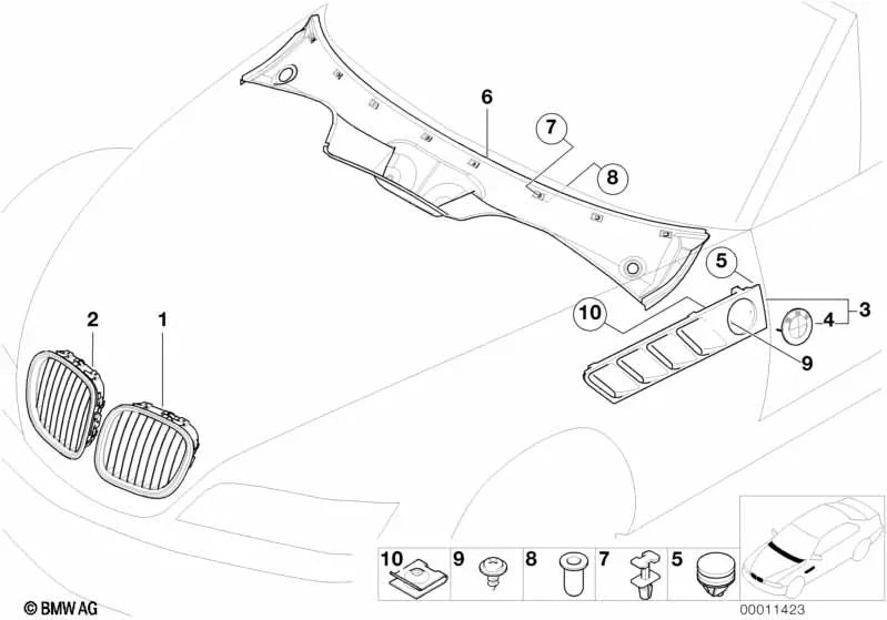 Rejilla decorativa izquierda para BMW (OEM 51130031435). Original BMW