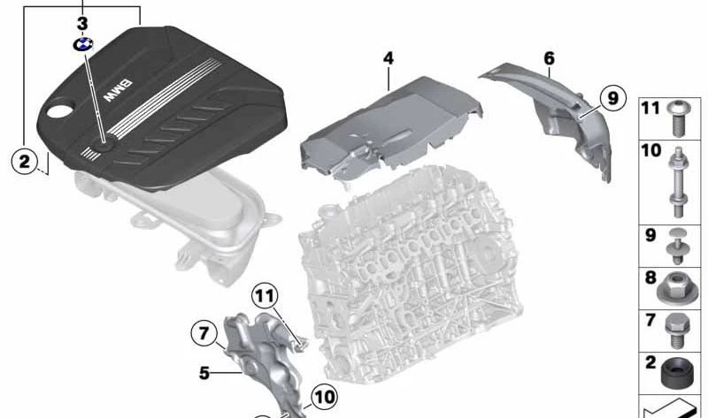 Cubierta Acústica Delantera para BMW F10, F11, F01N, F02N, E70N, F15, E71, F16 (OEM 11148490572). Original BMW