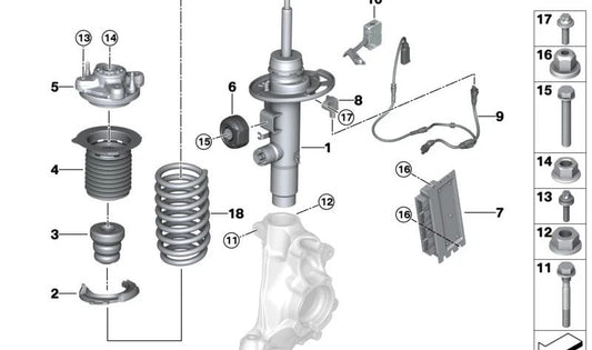 Noz hexagonal para BMW 1 F40 Series, F52, Série 2 F44, F45, F46, G42, Série 3 G20, G21, G28, Série 4 G22, G23, G26, Série 5 F10, X1 F48, X2 F39, Z4 G29 e mini (OEM 07119905307). BMW original