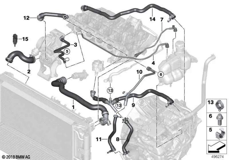 Tubería de la bomba del turbocompresor para BMW Serie 1 F52, Serie 2 F45, F46, X1 F48, F49, X2 F39 (OEM 17127617377). Original BMW