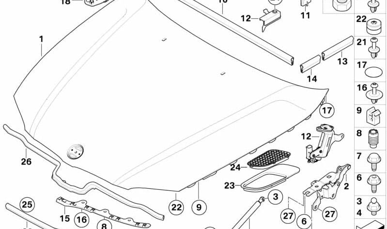 Junta del capó frontal para BMW Serie 3 E90, E92, E93 (OEM 51718046965). Original BMW