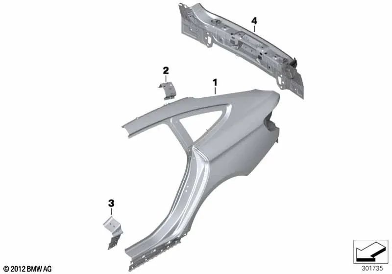 Chapa de refuerzo del umbral derecho para BMW Serie 4 F36, F36N (OEM 41217334040). Original BMW.