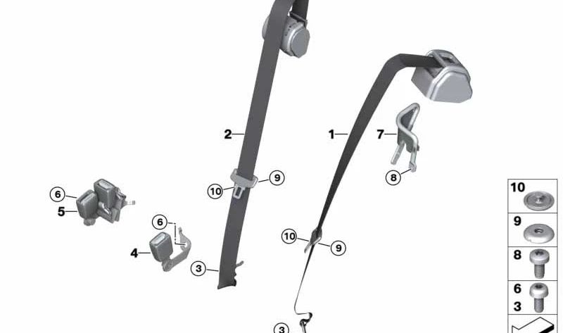 Cintura di sicurezza posteriore centrale OEM 72117499031 per BMW G21, G81. BMW originale.