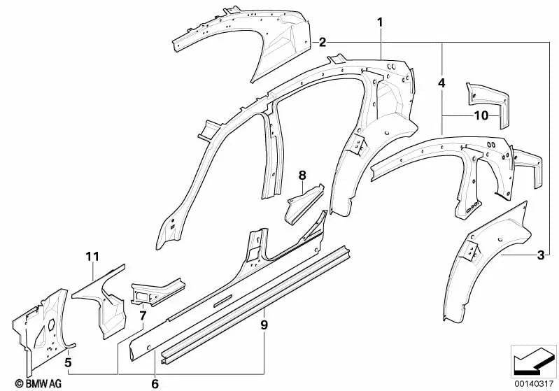 Marco lateral interior derecho para BMW Serie 3 E90, E90N (OEM 41217277342). Original BMW