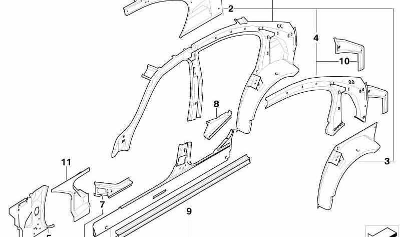 Revestimiento interior paso de rueda trasero izquierdo OEM 41218045835 para BMW E90. Original BMW.