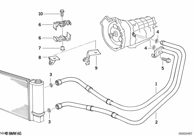 Tubería de refrigeración de aceite para BMW Serie 5 E34, Serie 7 E32 (OEM 17221723848). Original BMW.