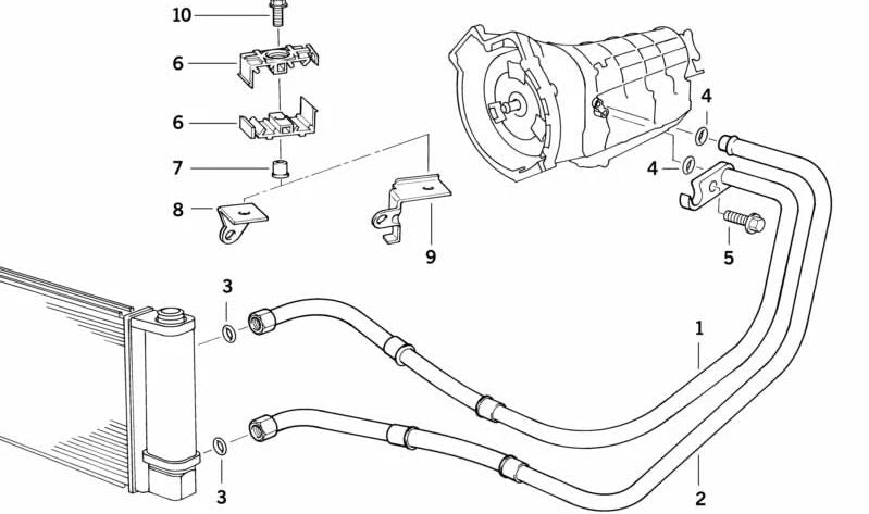 Tubería de Retorno del Enfriador de Aceite para BMW E34, E32 (OEM 17221723849). Original BMW