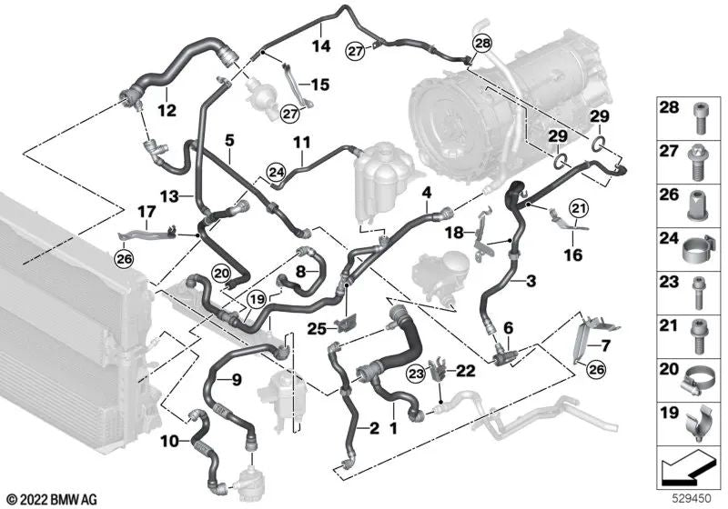 Manguera del tubo de retorno de calefacción para BMW X5 F15 (OEM 17128627309). Original BMW.