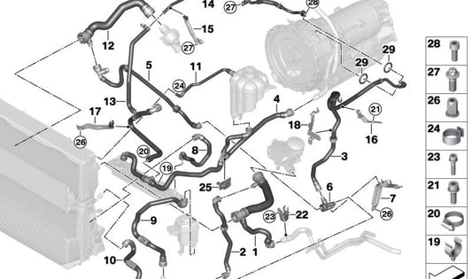 Manguera del radiador de refrigerante OEM 17127646703 para BMW F15, F16. Original BMW.