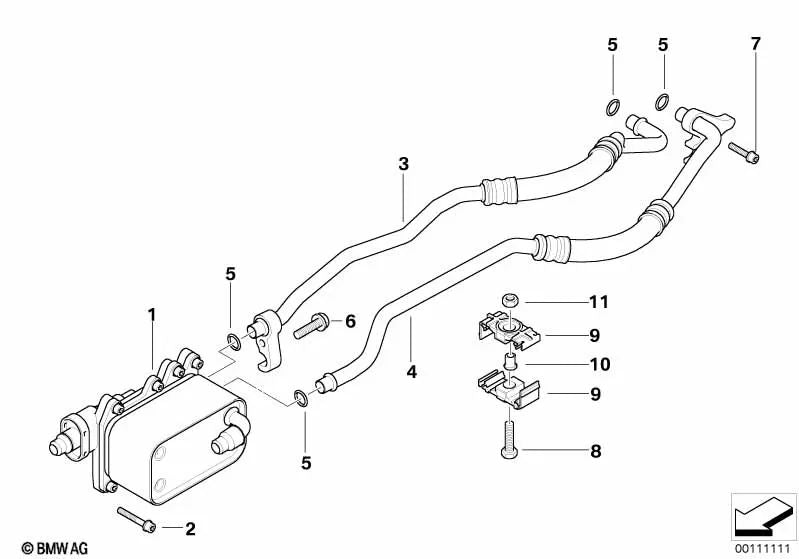 Tubería de enfriador de aceite de avance para BMW Serie 5 E60N, E61N (OEM 17227799752). Original BMW.