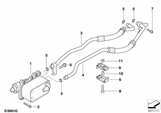 Tubería de enfriador de aceite de avance para BMW Serie 5 E60N, E61N (OEM 17227799752). Original BMW.