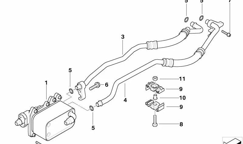 Tubería de retorno del enfriador de aceite para BMW Serie 5 E60N, E61N (OEM 17227799753). Original BMW