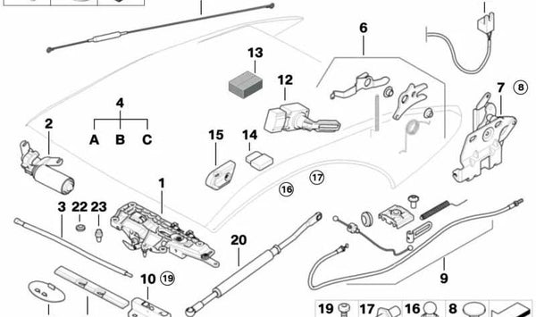 Juego de fijación para BMW Serie 6 E64, E64N (OEM 54347152559). Original BMW