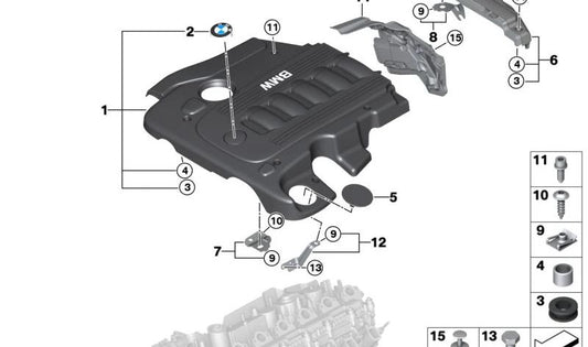 Cubierta acústica trasera OEM 11147795816 para BMW E65, E66, E70, E71. Original BMW.