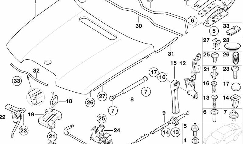 Tirador de apertura del capó OEM 51238240607 para BMW Serie 7 (E65, E66). Original BMW